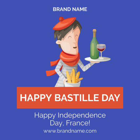Happy Bastille Day Greeting on Blue Instagram Design Template