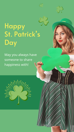 Happy Patrick's Day Greeting With Shamrock Instagram Video Story Design Template