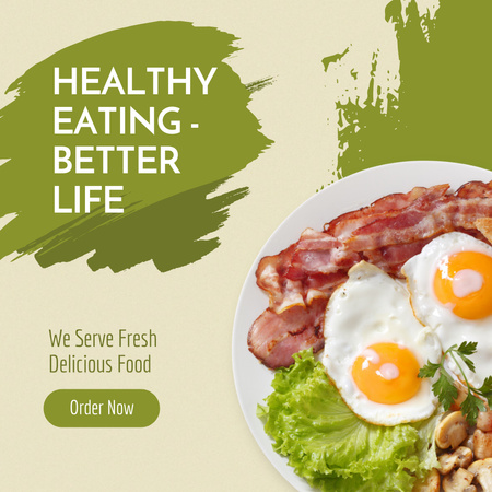 Healthy Dish with Eggs and Bacon on Green Instagram Design Template
