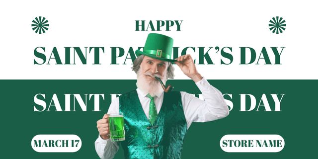 Happy St. Patrick's Day Greeting with Bearded Man Twitter Design Template