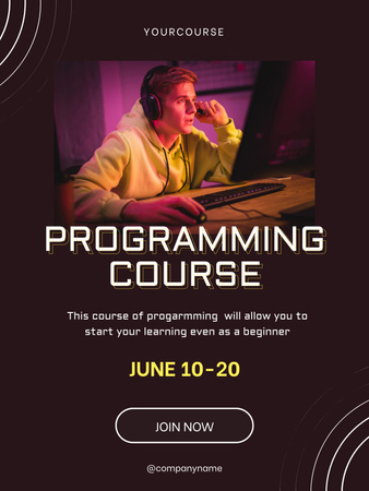 Fiatal srác az online programozási tanfolyamon Poster US tervezősablon