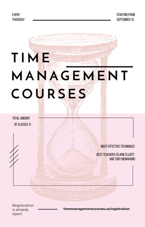 Pink hourglass sketch for Time Management courses Invitation 4.6x7.2in tervezősablon