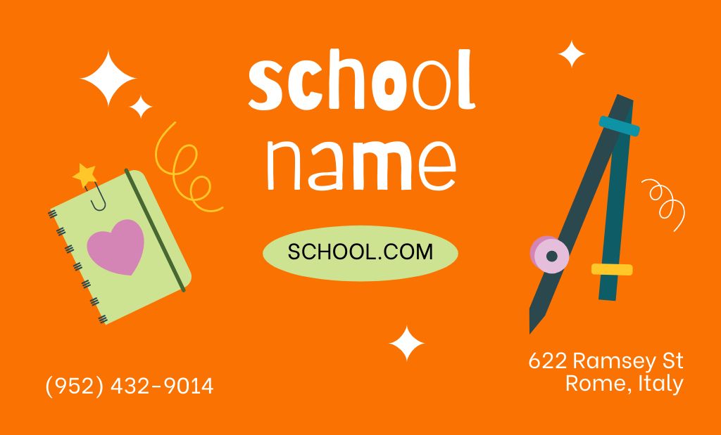 School Contact Details Business Card 91x55mm Tasarım Şablonu