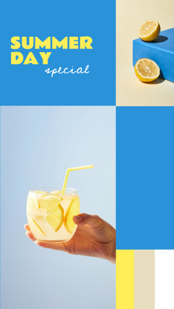 Happy Summer Day with Lemon Drink Instagram Story Πρότυπο σχεδίασης