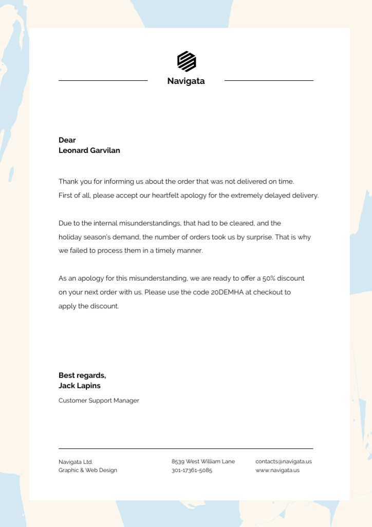 Customers Support Official Apology Letterhead Design Template