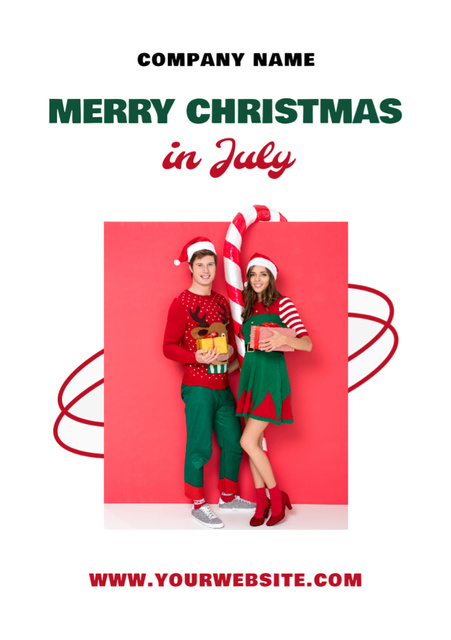 Celebrating Christmas in July with Cute Young Couple Flyer A7デザインテンプレート