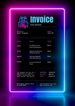 Gaming Gear Purchase Invoice tervezősablon