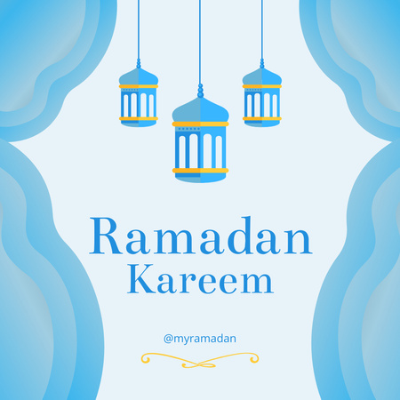 Template di design Saluti del Ramadan con Lanterne Blu Instagram