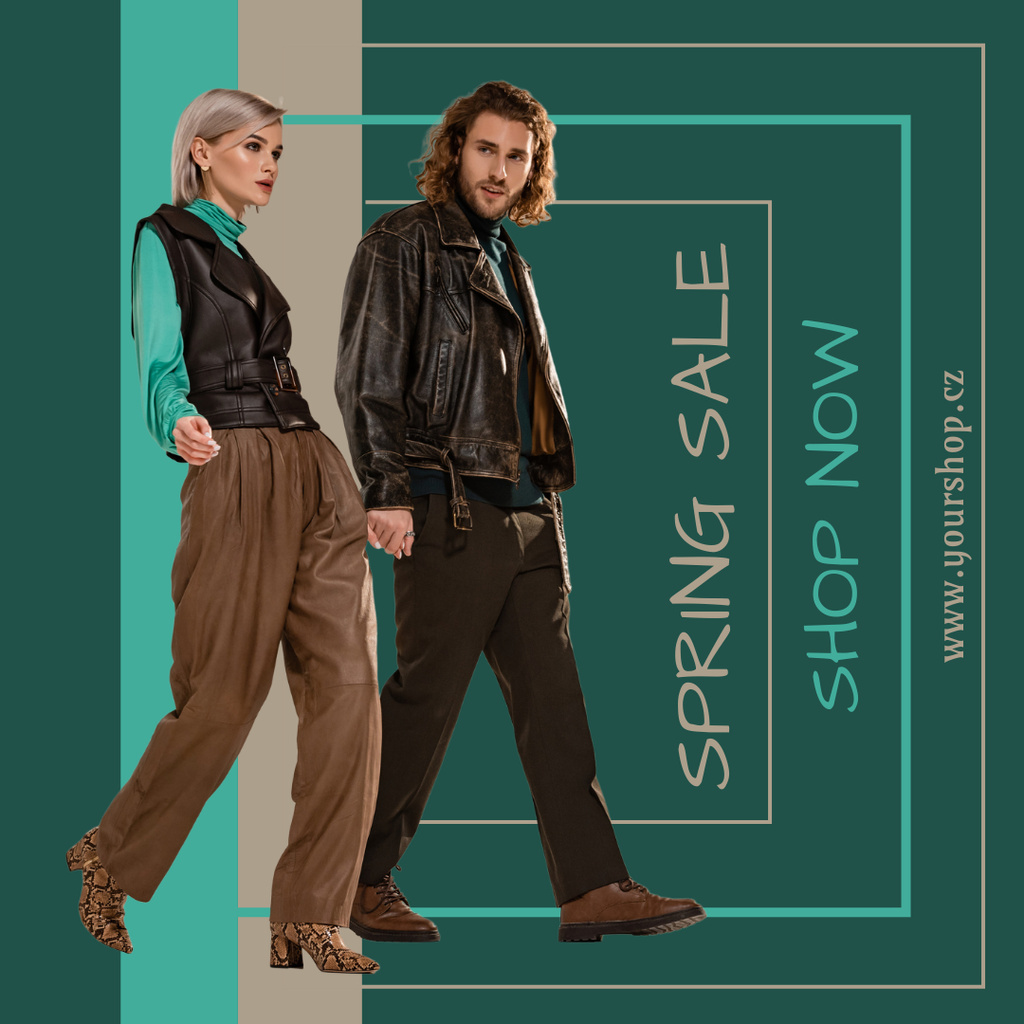 Designvorlage Fashion Spring Sale with Stylish Man and Woman für Instagram AD