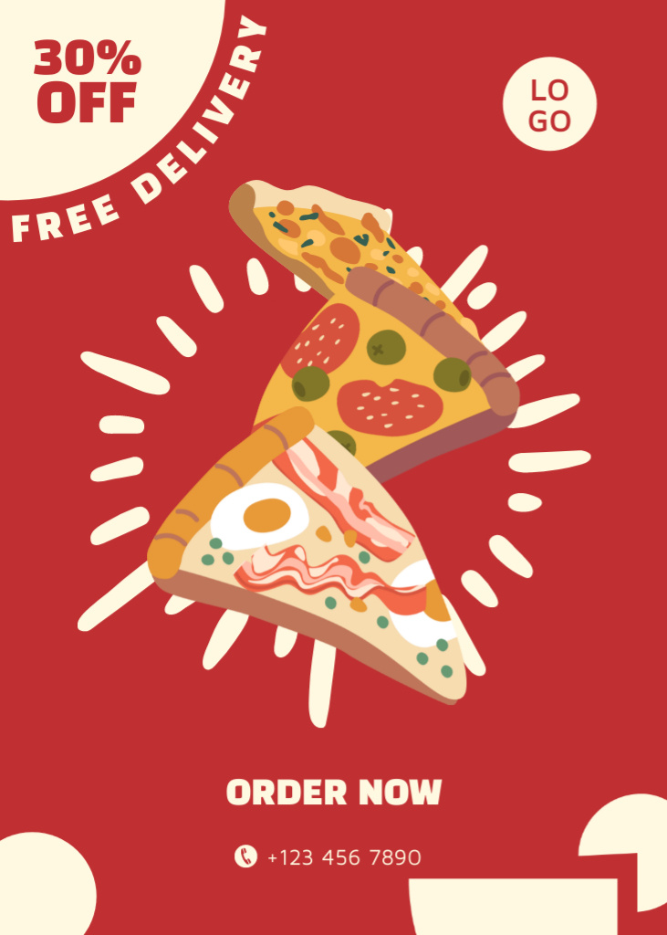 Various Toppings Pizza Offer With Discount And Delivery Flayer Πρότυπο σχεδίασης