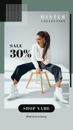 Winter Sale Announcement with African American Model Instagram Story Design Template