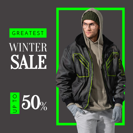 Winter Sale Announcement with Man in Stylish Clothes Instagram Design Template