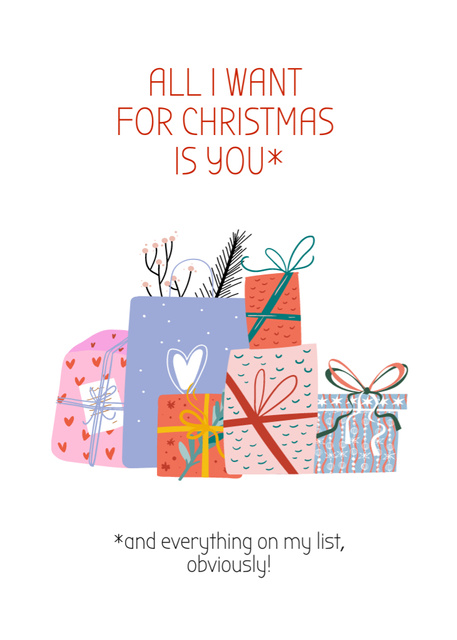 Ontwerpsjabloon van Postcard 5x7in Vertical van Heartfelt Christmas Wishes with Gifts and Quote