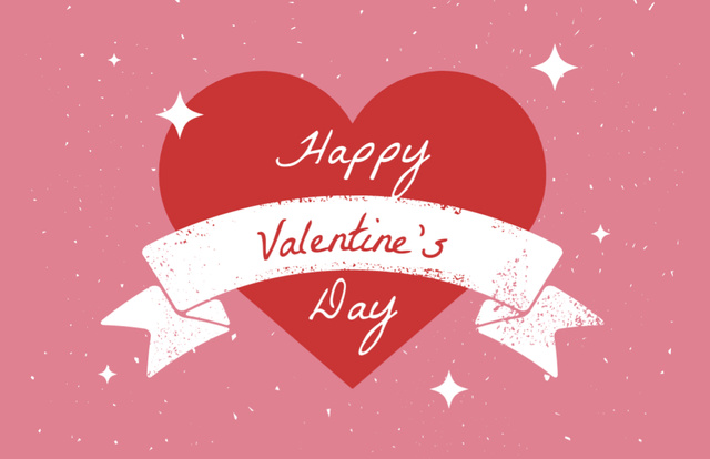 Illustrated Heart And Valentine's Day Greeting Ribbon Thank You Card 5.5x8.5inデザインテンプレート