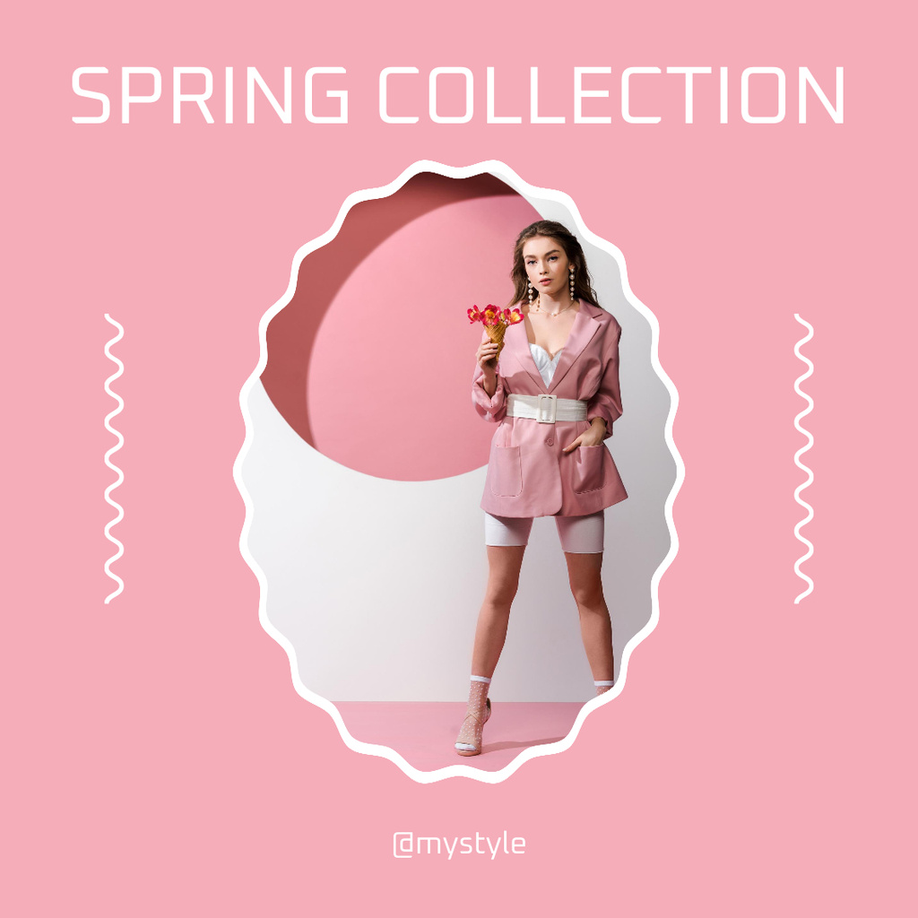 Spring Fashion Collection with Woman in Pink Outfit Instagram Πρότυπο σχεδίασης