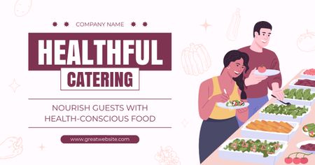 Ontwerpsjabloon van Facebook AD van Cateringdiensten met mensen die eten nemen
