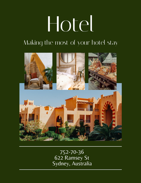 Template di design Luxury Hotel Accommodation Offer In Green Flyer 8.5x11in