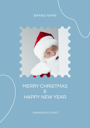 Christmas and Happy New Year Greetings with Santa Postcard A5 Vertical Design Template