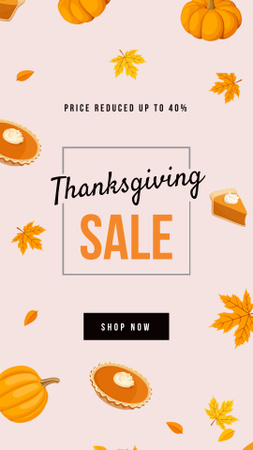 Designvorlage Thanksgiving Sale with pumpkin pie für Instagram Story
