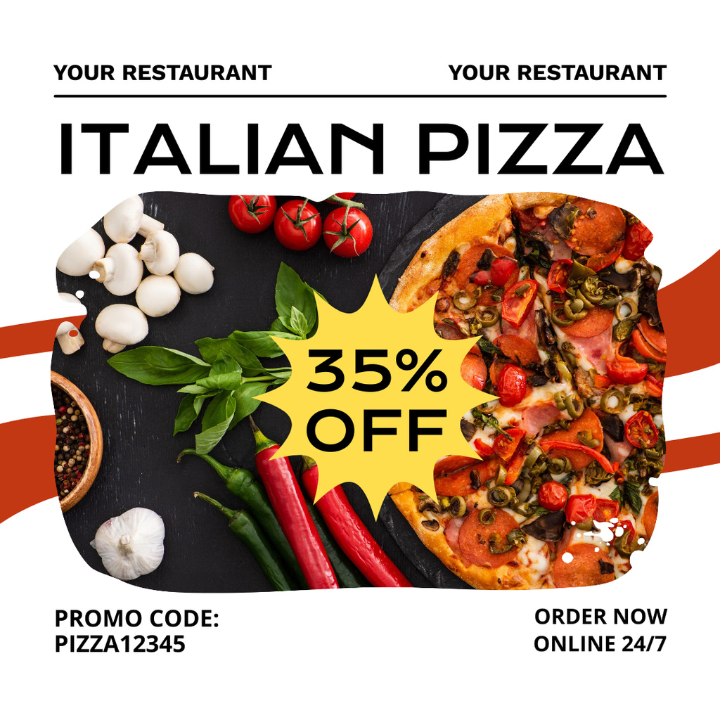 Offer Discount on Pizza with Vegetables Instagram Šablona návrhu