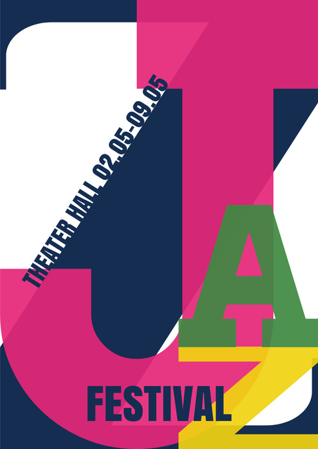 Jazz Festival Announcement with Colorful Inscription Poster Tasarım Şablonu