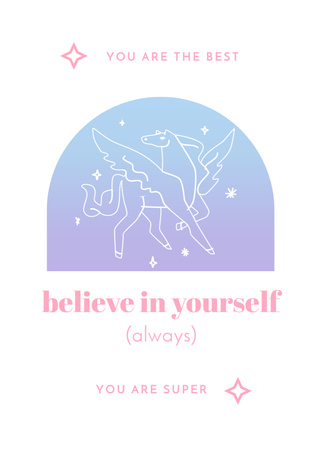 Inspirational Phrase With Pegasus and Stars Postcard 5x7in Vertical Design Template