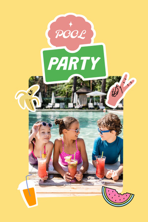 Designvorlage Pool Party Invitation with Kid eating Watermelon für Pinterest