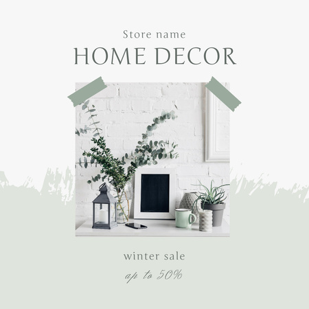 Announcement of Winter Discount on Home Decor Instagram AD tervezősablon