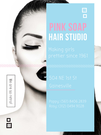 Hair Studio Ad Woman with creative makeup Poster USデザインテンプレート
