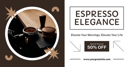 Ontwerpsjabloon van Facebook AD van Elegante espresso voor de halve prijs in de koffieshop
