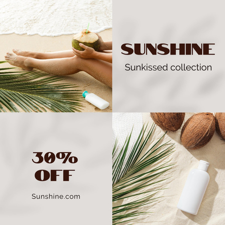 Designvorlage Rabatt auf die Sommer-Hautpflegekollektion mit Kokosnuss für Instagram AD