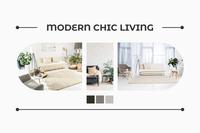 Designvorlage Chic Interiors With Color Palette And Furnishings für Mood Board
