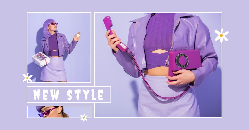 Ontwerpsjabloon van Facebook AD van Fashion Ad with Woman in Purple Outfit