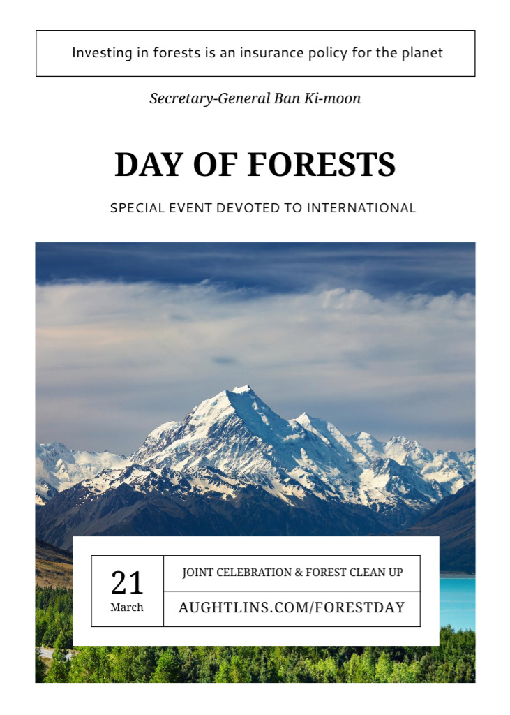 International Forests Awareness Festival with Scenic Mountains In March Flayer Šablona návrhu