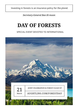 Ontwerpsjabloon van Flayer van Internationaal bosbewustzijnsfestival met schilderachtige bergen in maart
