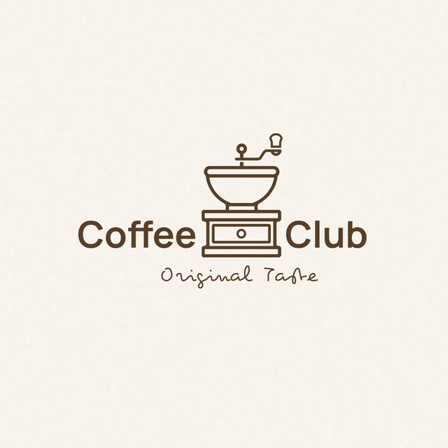 Ontwerpsjabloon van Logo van Coffee Club Promotion with Coffee Grinder And Slogan