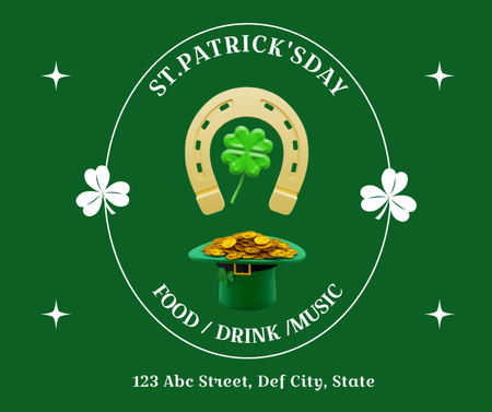 St. Patrick's Day Party Invitation with Horseshoe Facebook Design Template