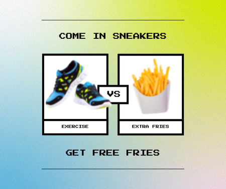 Ontwerpsjabloon van Large Rectangle van sneakers aanbieding met gratis frietjes