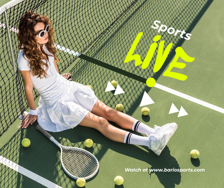 Live Translation of Sport Event with Tennis Player Facebook Design Template