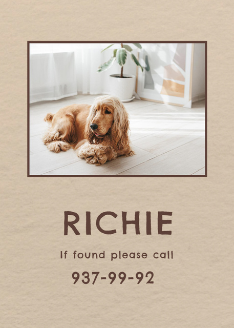 Plantilla de diseño de Lost Dog information with cute pet Flayer 