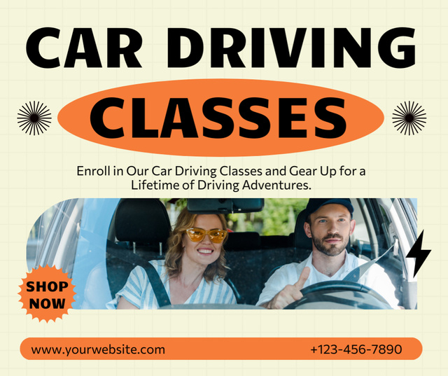 Ontwerpsjabloon van Facebook van Practical Car Driving Classes Enrollment Announcement