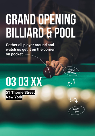 Exciting Billiards and Pool Tournament Announcement Poster 28x40in Modelo de Design