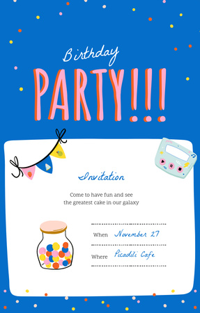 Birthday Celebration Announcement with Party Decorations Invitation 4.6x7.2in Design Template