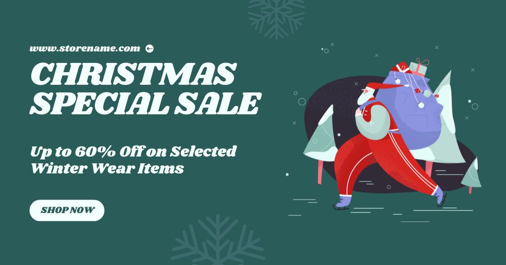 Cartoon Santa Claus on Christmas Offer Blue Facebook AD Design Template