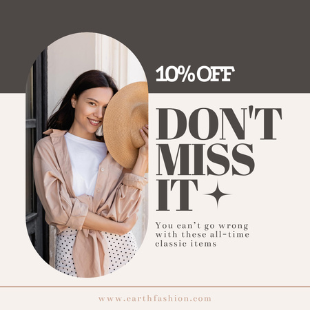 Объявление о модной распродаже с девушкой в коричневой рубашке Instagram – шаблон для дизайна