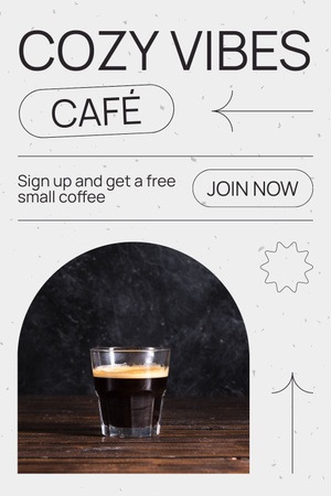 Крепкий кофе в стакане с промо из кафе Pinterest – шаблон для дизайна
