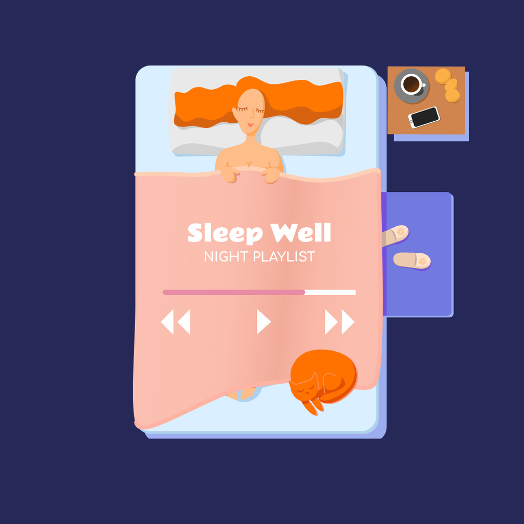 Night Playlist Ad with Sleeping Woman Illustration Instagramデザインテンプレート