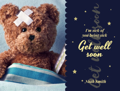Cute Sick Teddy Bear With Thermometer And Patch
