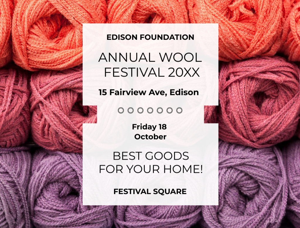 Annual Knitting Festival Announcement Wool With Colorful Yarn Postcard 4.2x5.5in Design Template