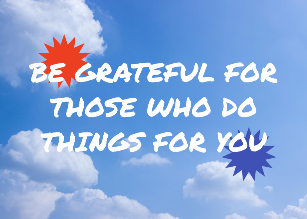 Phrase About Gratitude on Background of Blue Sky Postcard 5x7in Šablona návrhu